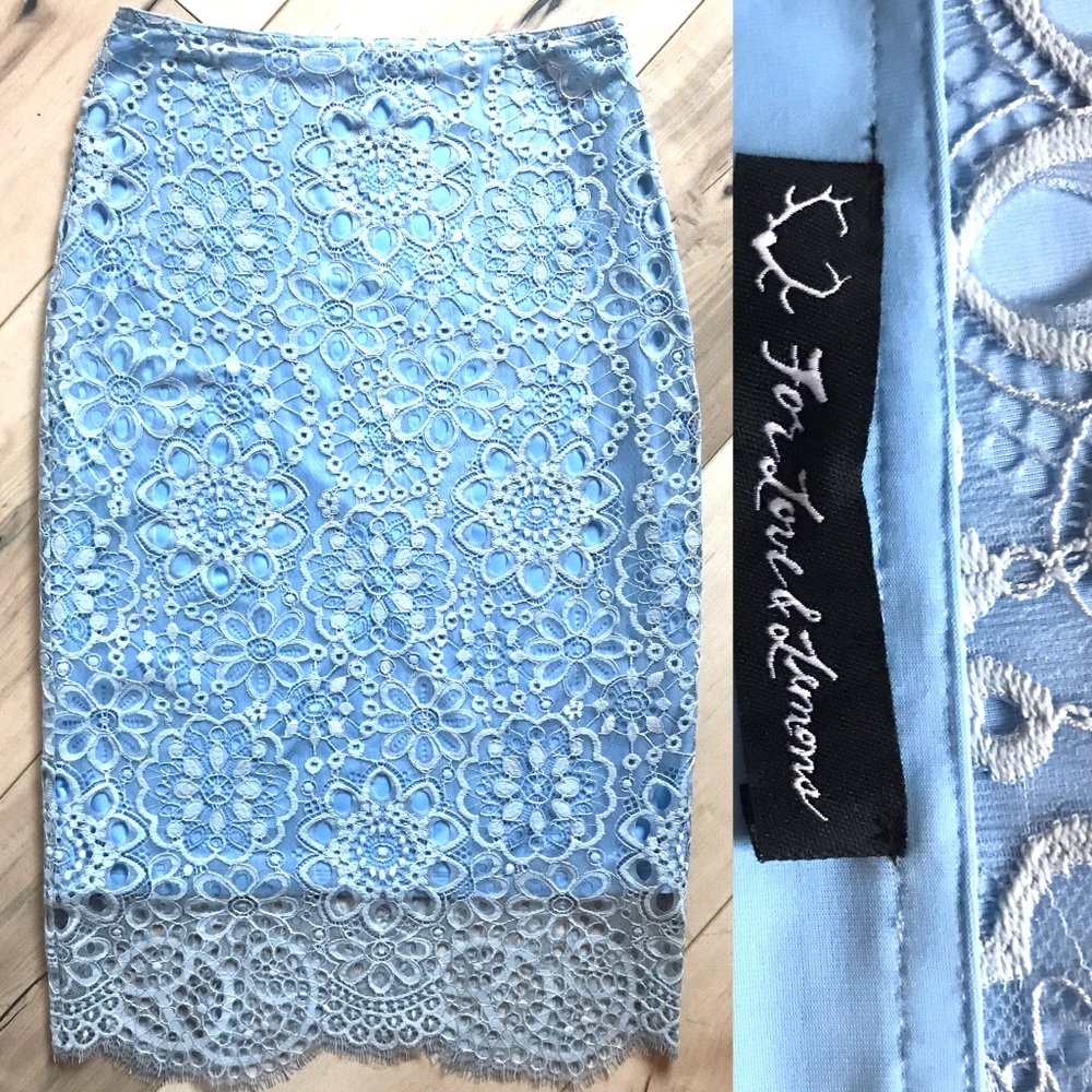 NWOT FOR LOVE AND LEMONS baby blue lace skirt